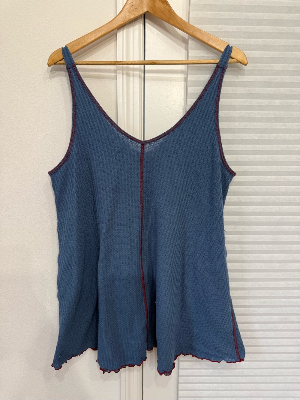 NATURAL LIFE Blue Waffle Knit Tank with Red Contrast Stitching
